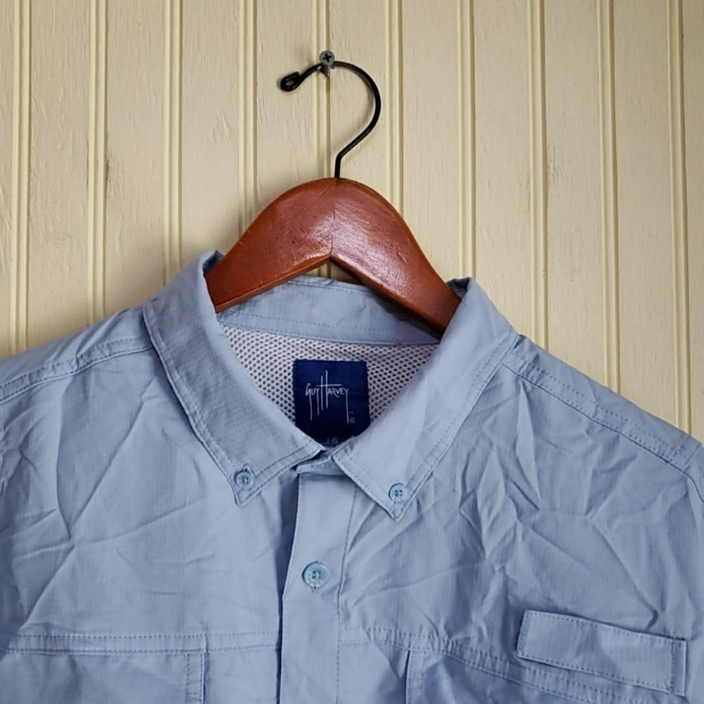Guy Harvey Shirt Mens Large Blue Long Sleeve Outdoor Fishing Pockets Button-Up